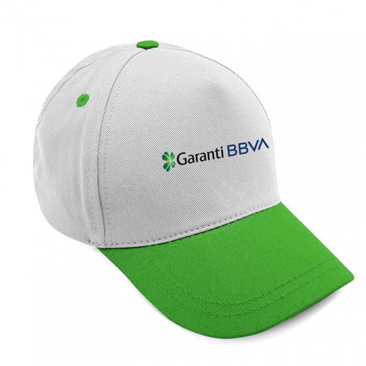 Beyaz Yeşil Pamuk Gabardin 5 Panel Sun Nature Duo Promosyon Şapkası
